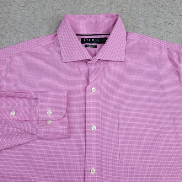 Lauren Ralph Lauren Shirt Mens 16.5 32/33 Pink Check Long Sleeve Button Up‎ - Picture 1 of 8